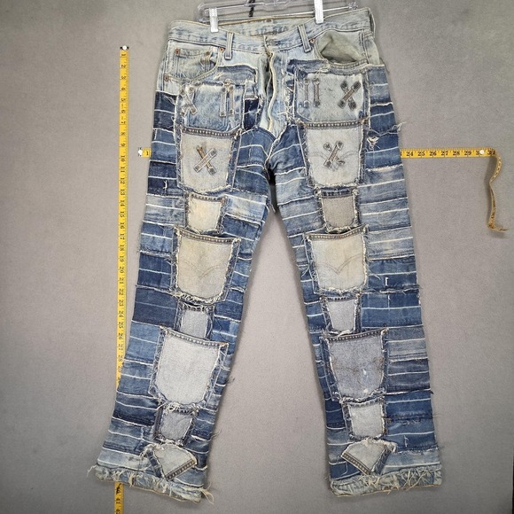 VTG Levis 501 Jeans Mens Multi Layer Patchwork Artistic Heavy 90s USA Fits 33x30